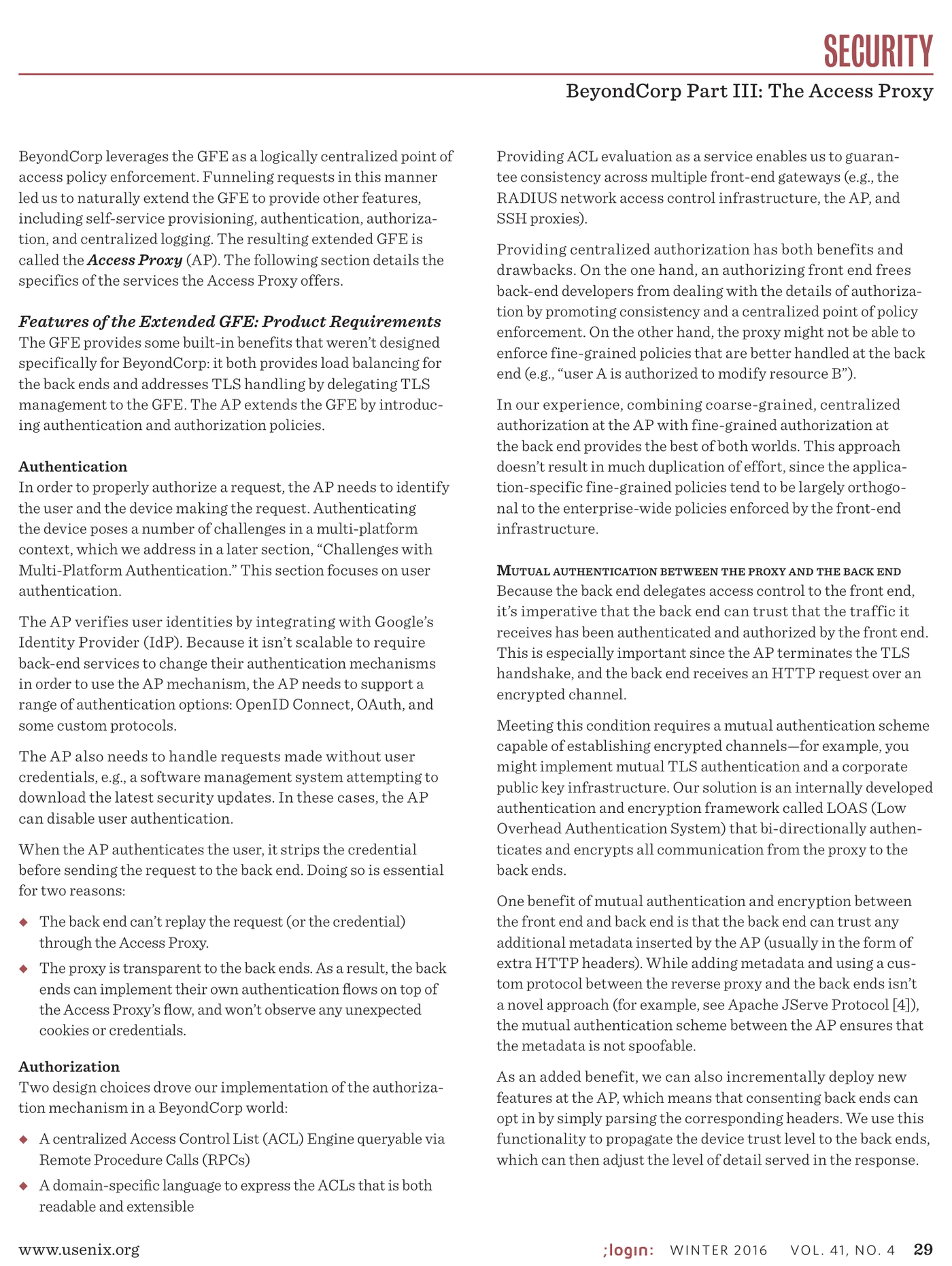 BeyondCorp Access Proxy paper excerpt about per-request authorization