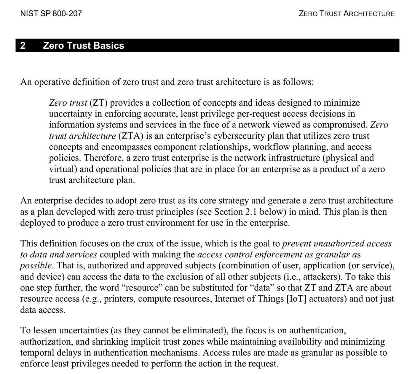 NIST SP 800-207 excerpt about per-request access decisions