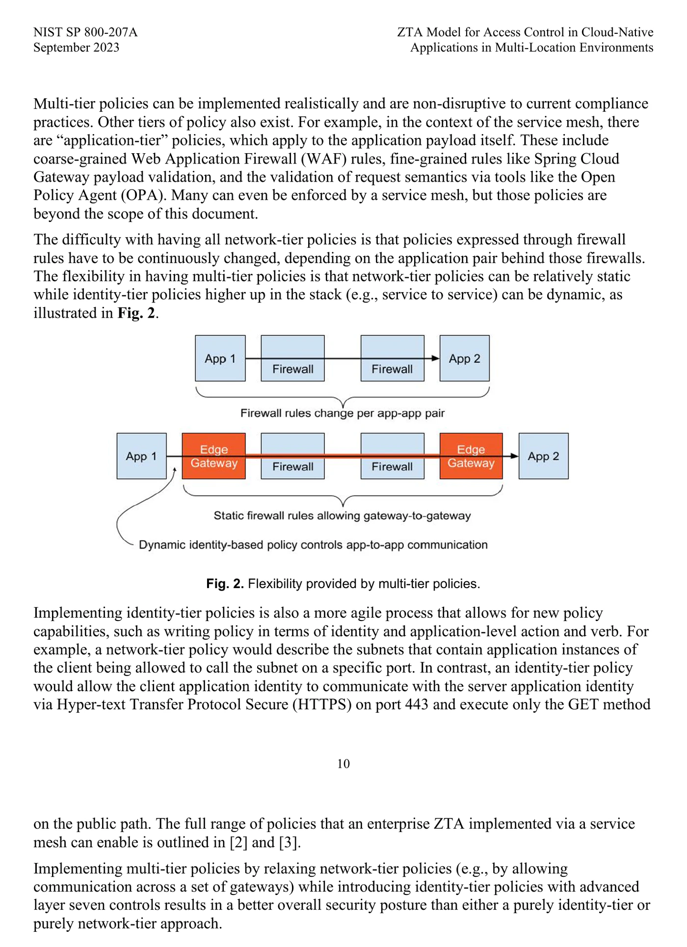NIST SP 800-207A excerpts about application actions and Layer 7 policy