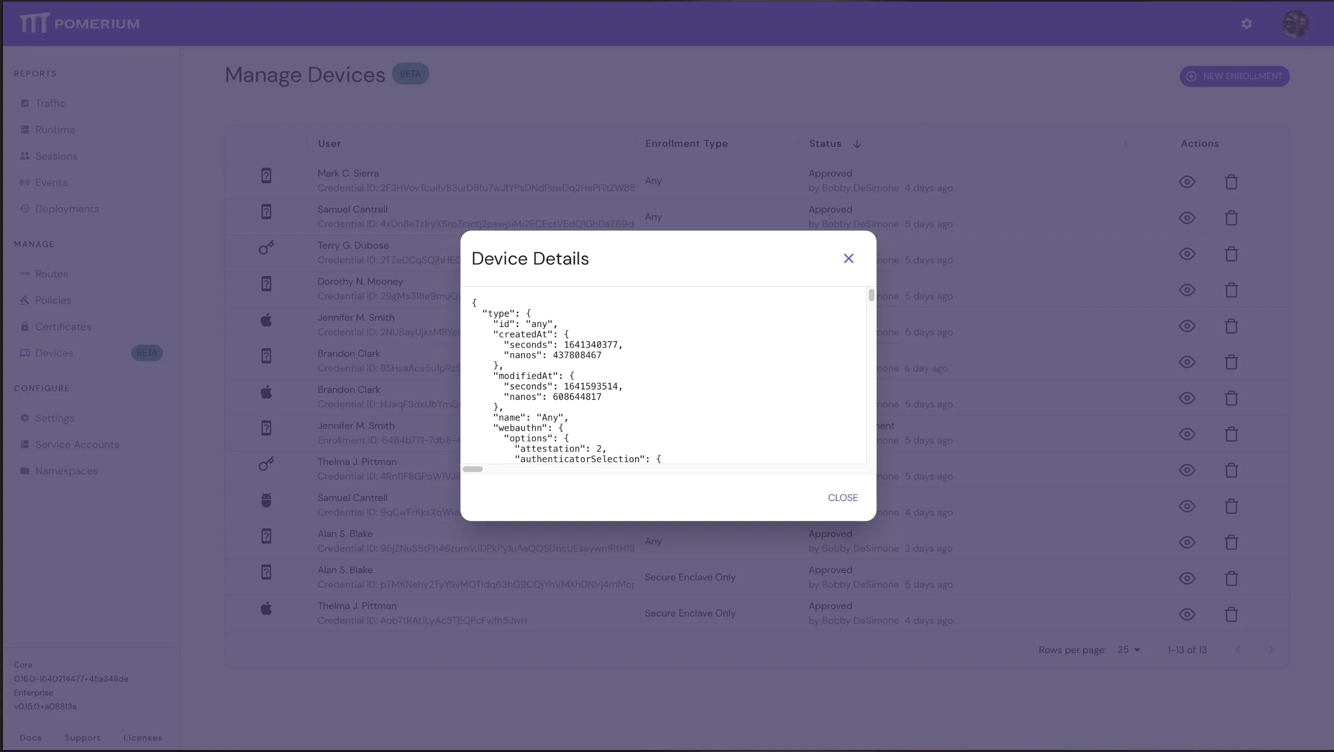 See details on each device requesting access