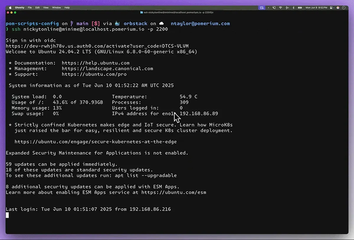 The original SSH demonstration: authenticate in your browser, then return to your terminal.